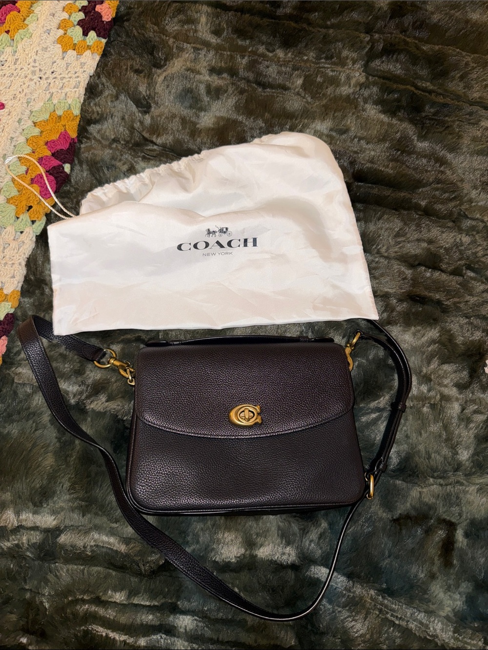 Coach Pebble Leather Cassie 26Crossbody in Dark Brown with Gold brass hard wear